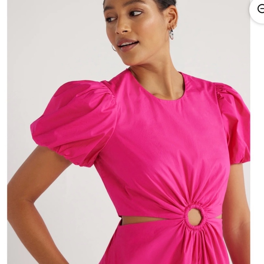 Scoop Women's Cut Out Midi Dress with Puff Sleeves, w/Pockets. Sizes S (4-6)